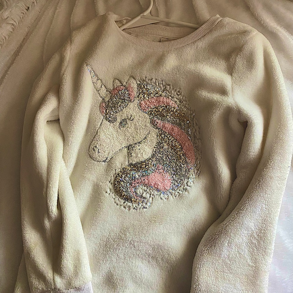 Girls Unicorn Fleece Sweater | Color: White | Size: 12 - New Without Tags